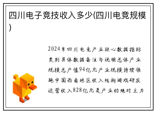 四川电子竞技收入多少(四川电竞规模)